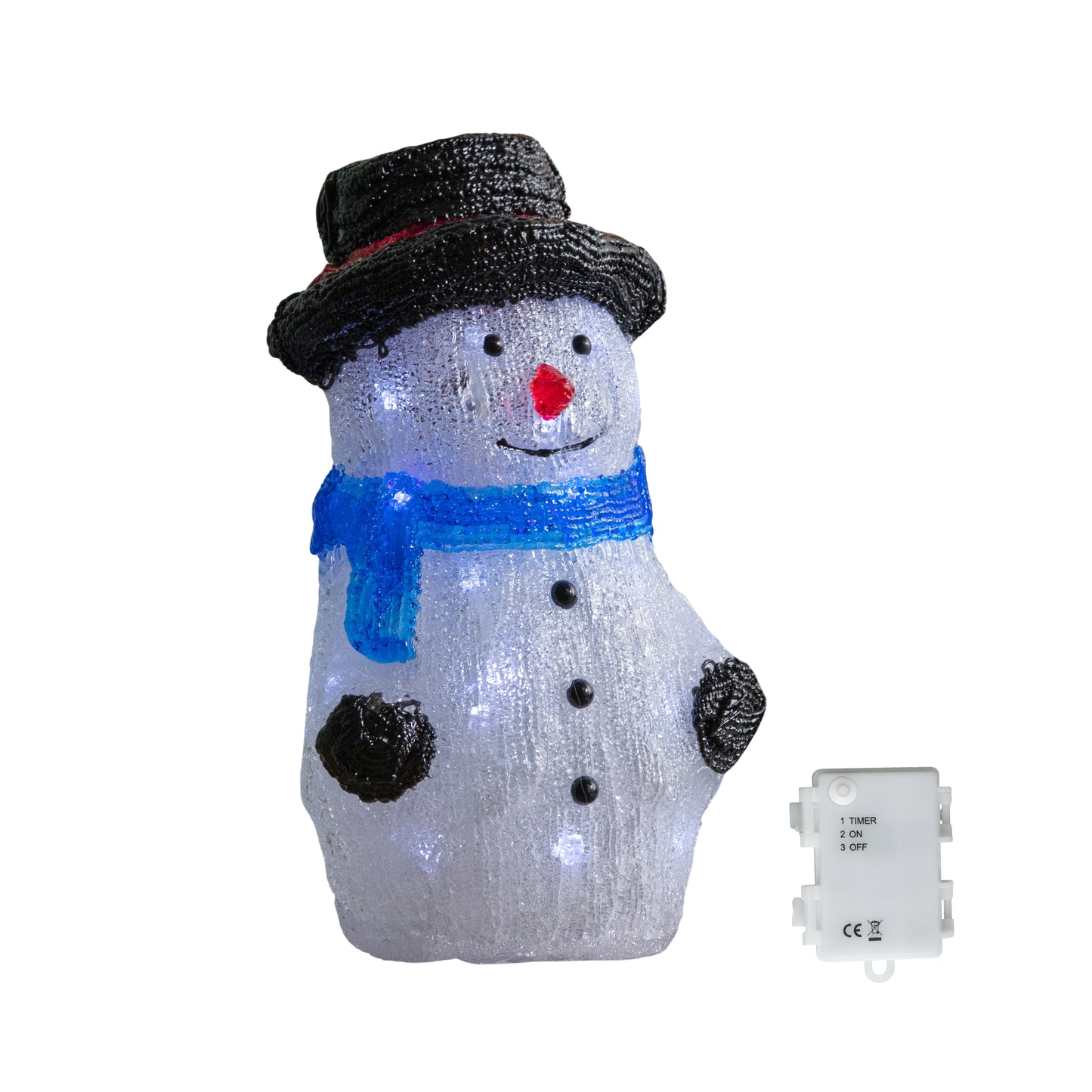 Factory Seconds: 27cm Battery Operated Light up Acrylic Christmas Snowman Decoration with White LEDs