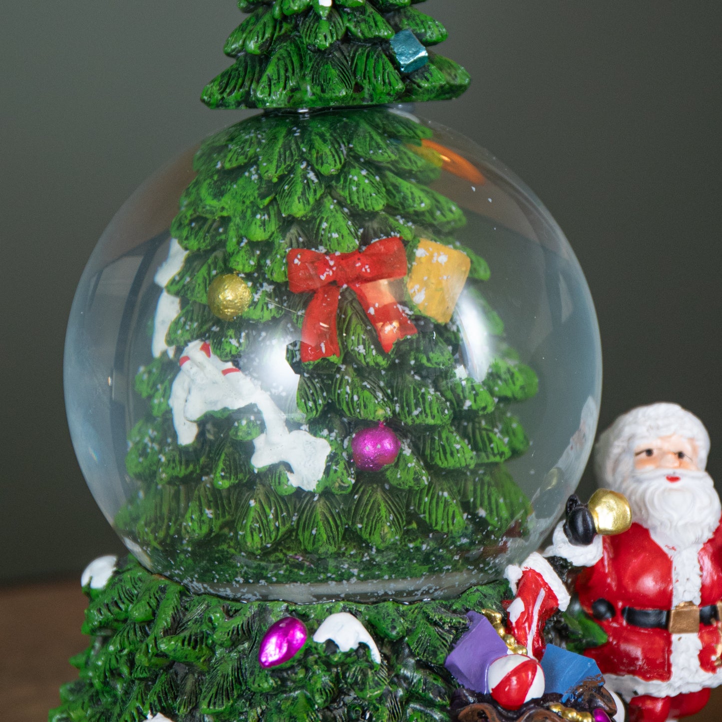 10cm Battery Powered Musical Tree Santa Spin Snowsphere with Colour Changing LEDs	