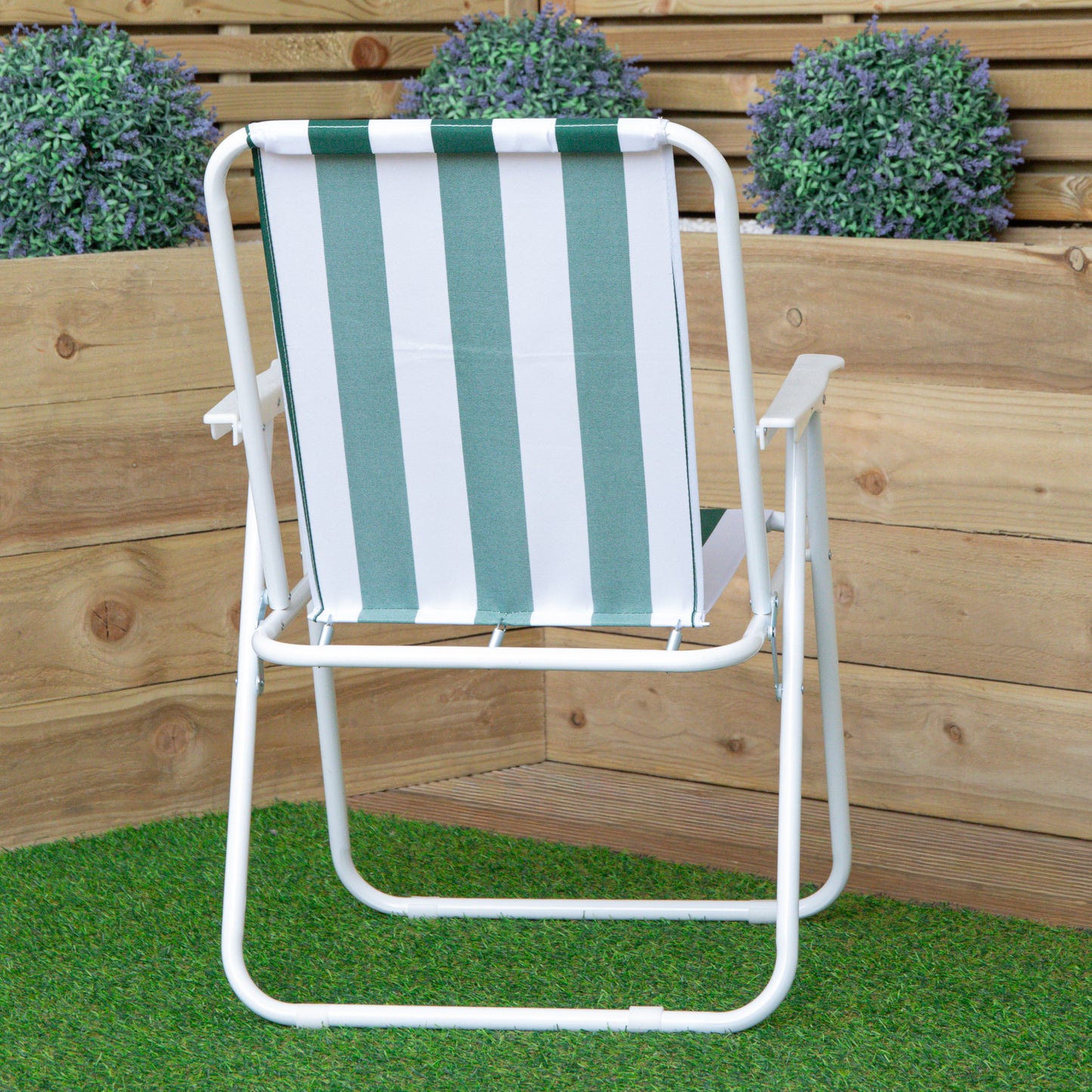 Green & White Striped Lightweight Folding Camping / Picnic / Garden Chair