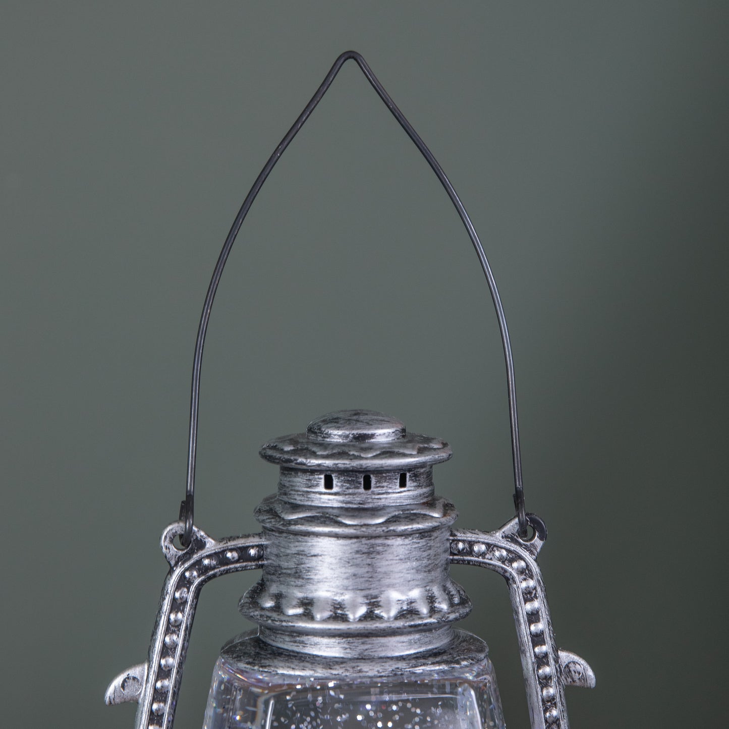 24cm Dual Powered Light up Silver Antique Lantern Christmas Water Spinner with Snowman Scene
