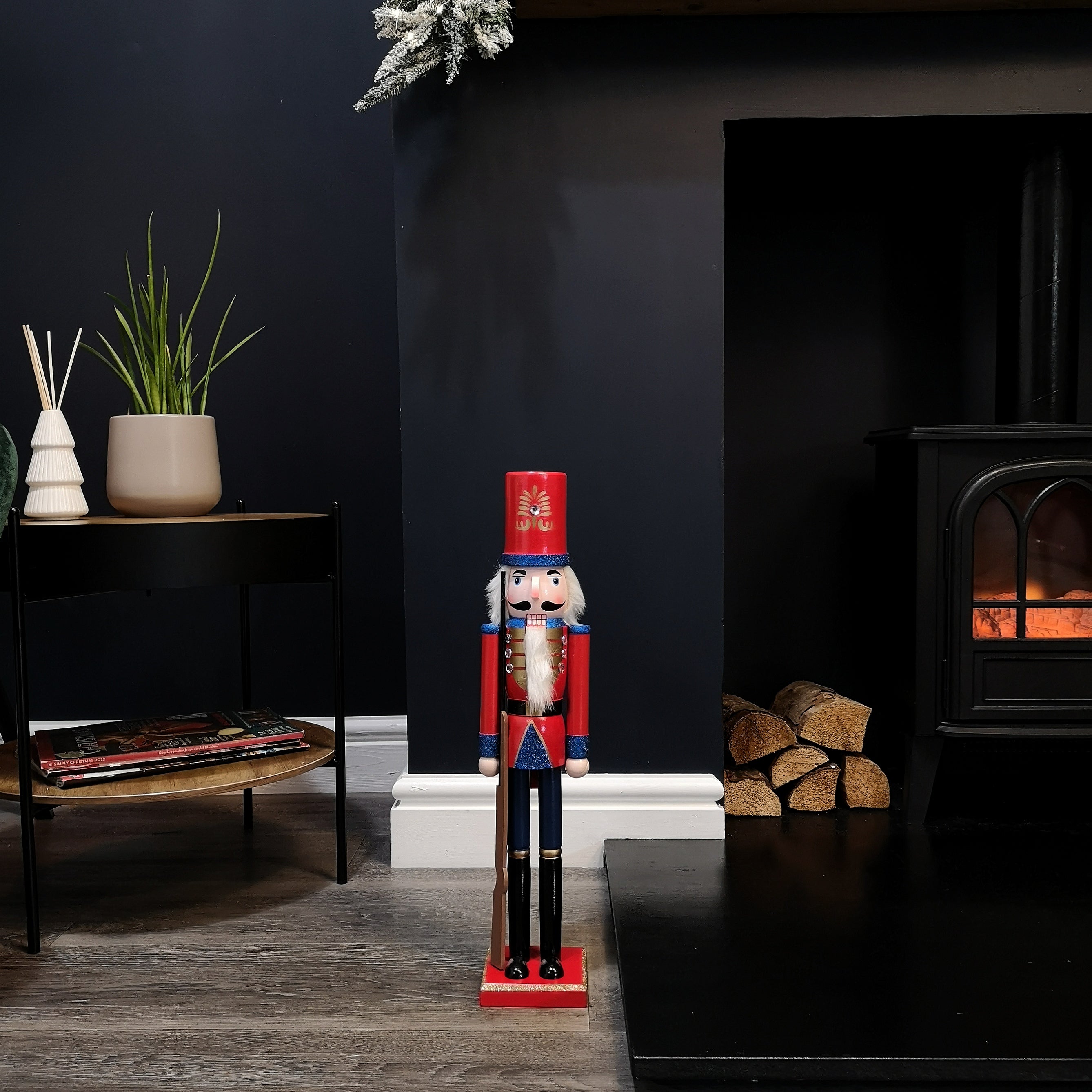 50cm Indoor Traditional Wooden Christmas Nutcracker Decoration in Red & Blue