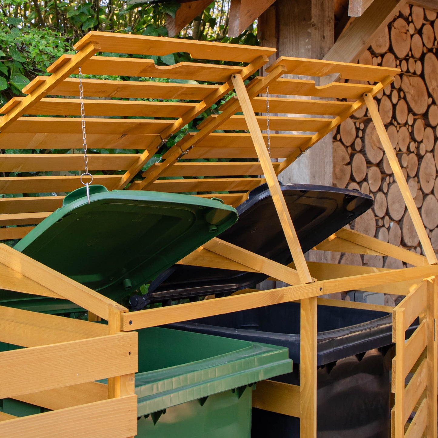 1.33m x 1.25m Large Wooden Outdoor Garden Double Wheelie Bin Store Storage for 2 Bins