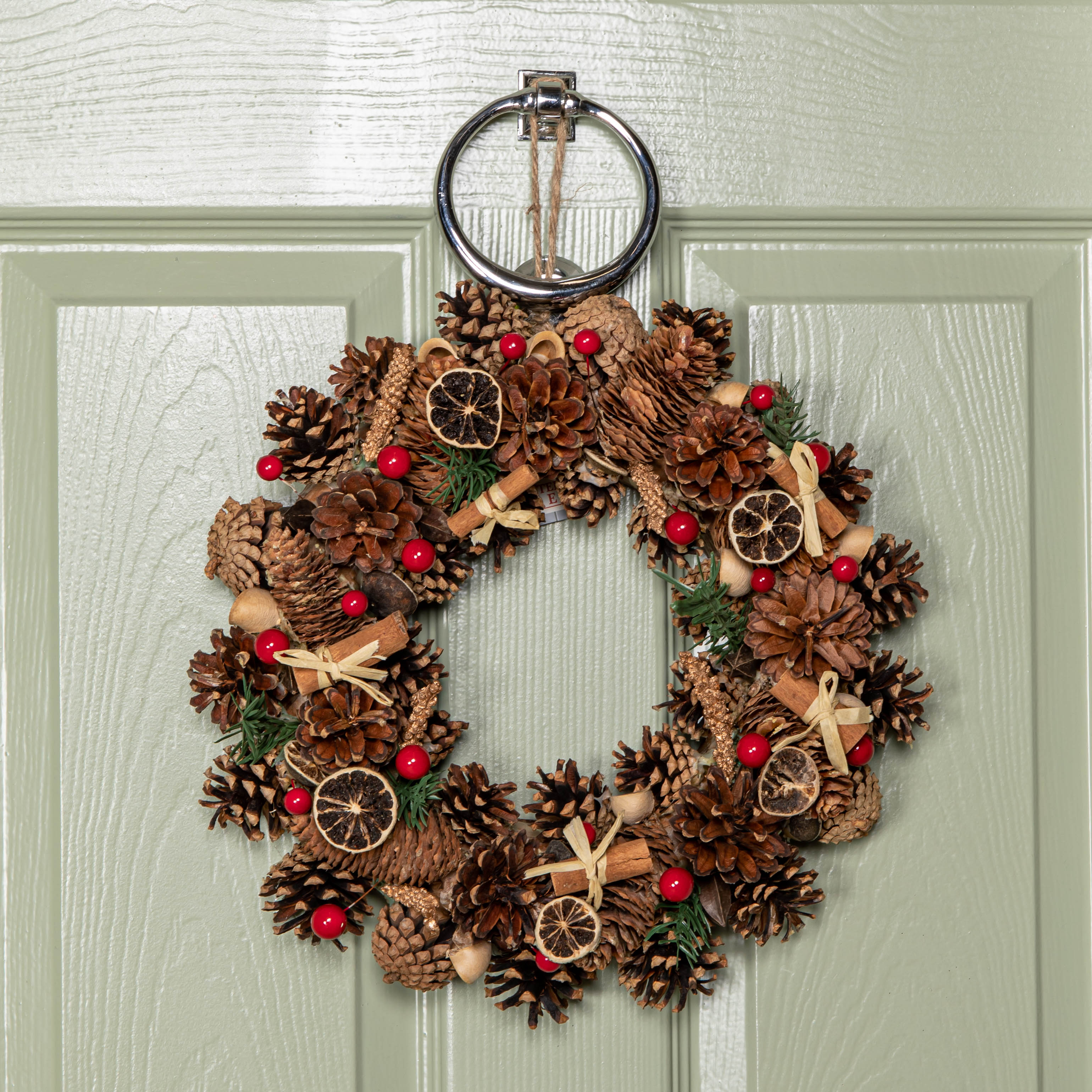 36cm Winter Spice Hanging Christmas Wreath with Pine Cones Red Berries & Dried Fruit