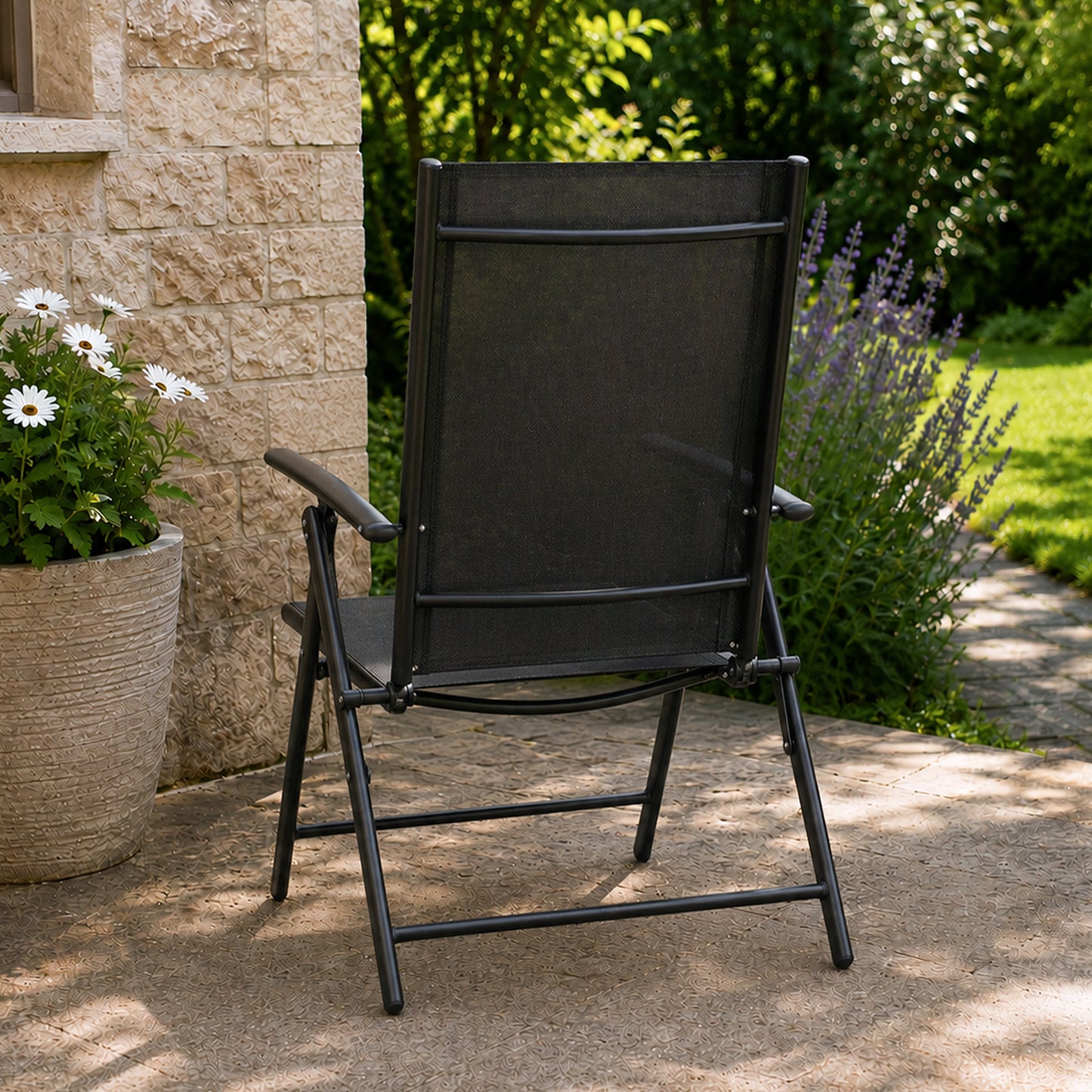 Outdoor Garden Patio Multi Position Reclining Folding Chair in Black