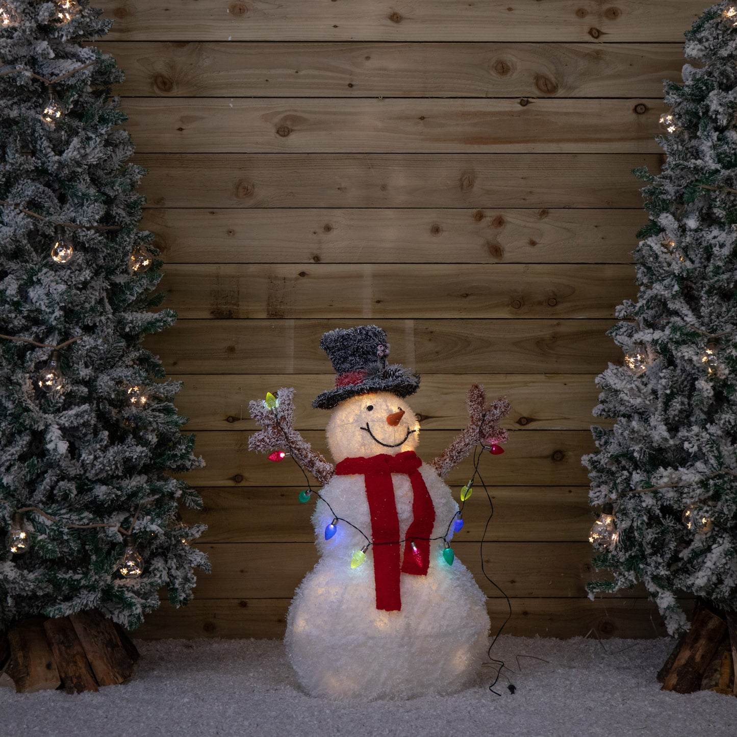 90cm Light up Frosted Tinsel Christmas Snowman with 50 White & Warm White LEDs