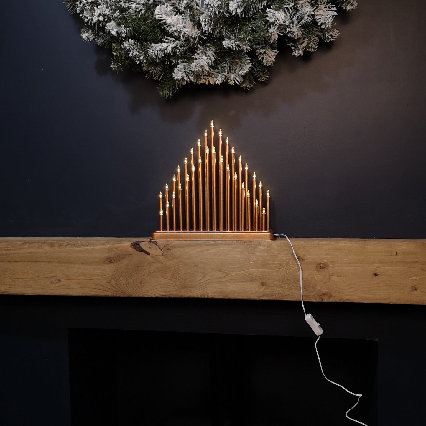 34cm Light up Rose Gold Christmas Candlebridge with 33 LEDs in Warm White