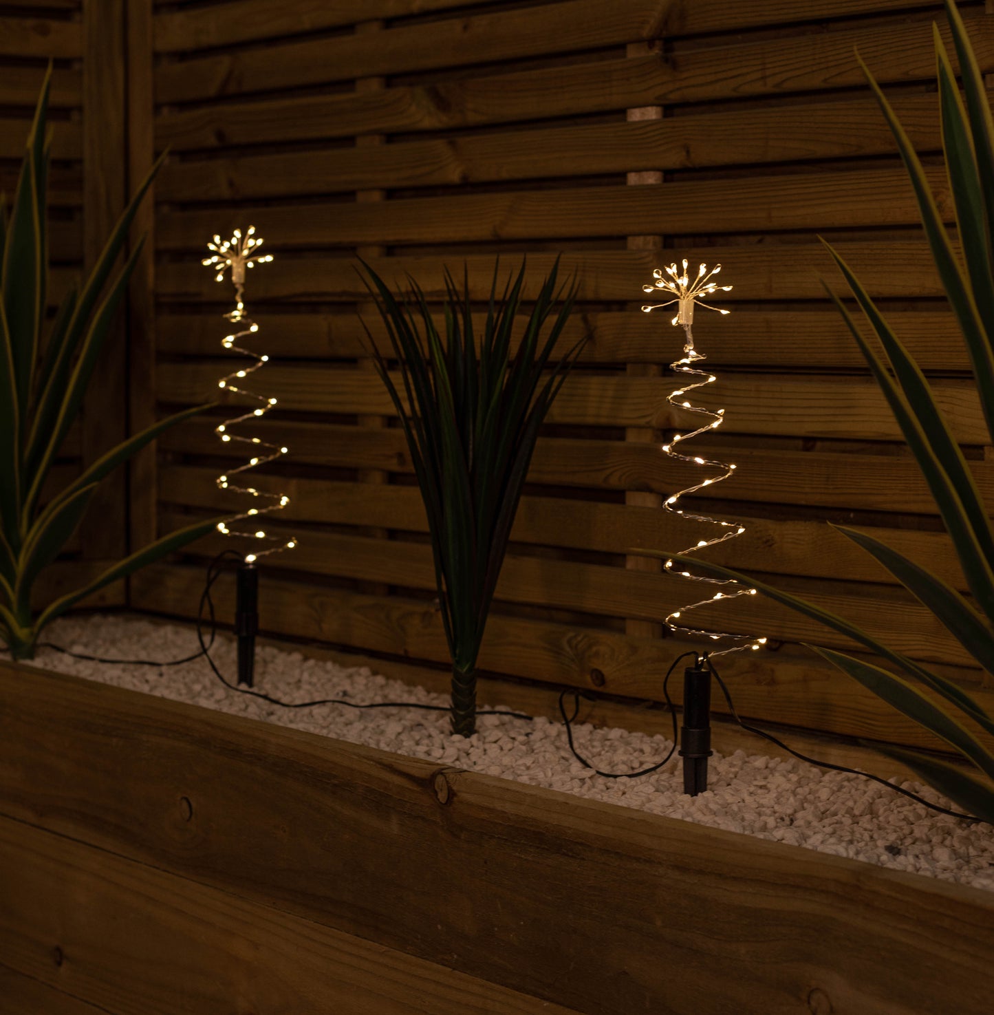 30cm Set of 4 Light up Silver Shaped Christmas Tree Garden Path Lights with 200 Warm White LEDs