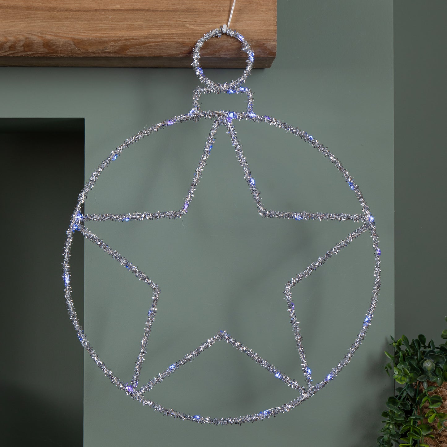 49cm Battery Powered Light up Christmas Silver Star Ball with Twinkling Blue LEDs