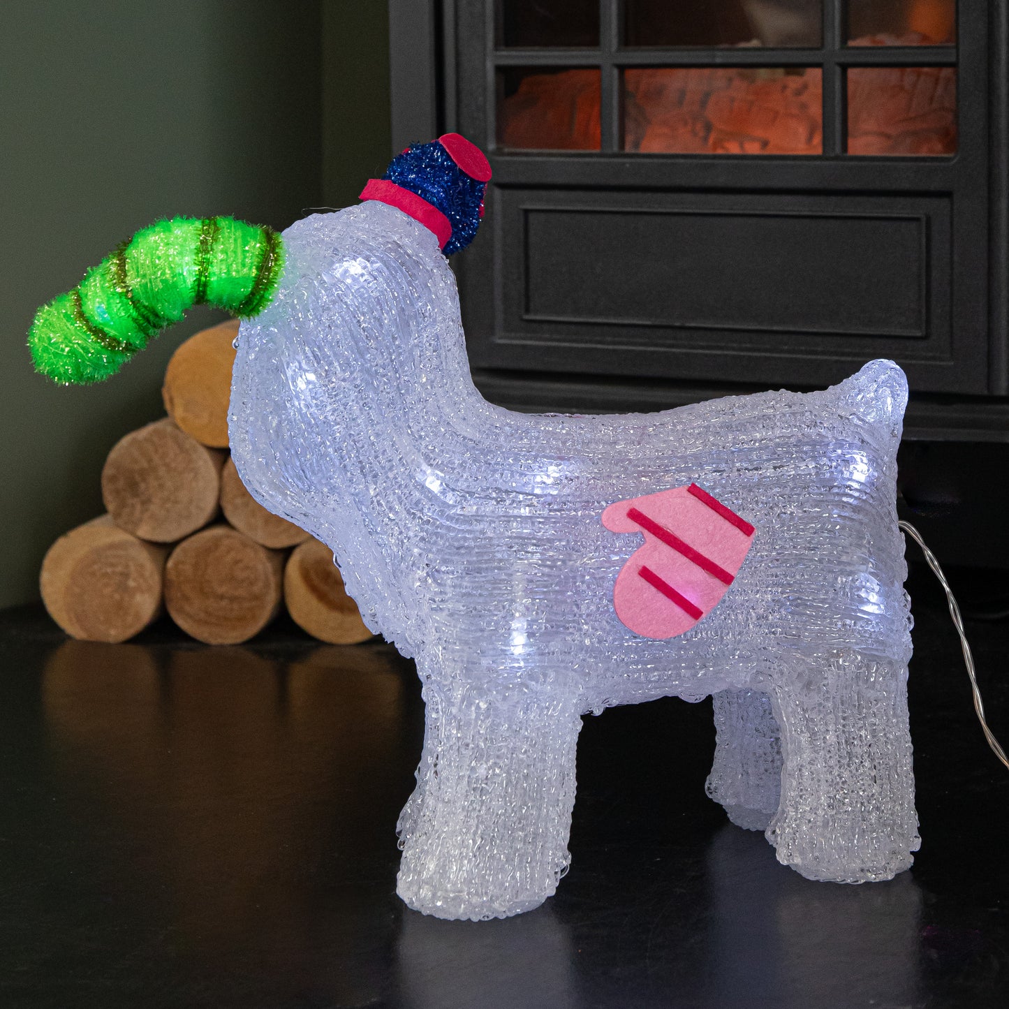 31cm Battery Operated Light up The Snowdog Christmas Acrylic Decoration with Ice White LEDs