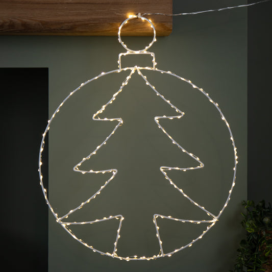 48cm x 38cm Light up Hanging Christmas Tree Bauble with 250 Warm White LEDs