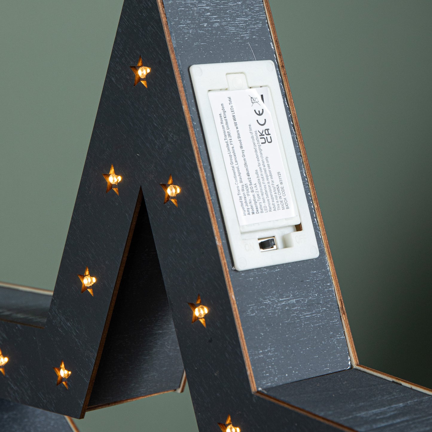 Set of 2 Battery Operated Light up Wooden Christmas Stars with 60 Warm White LEDs