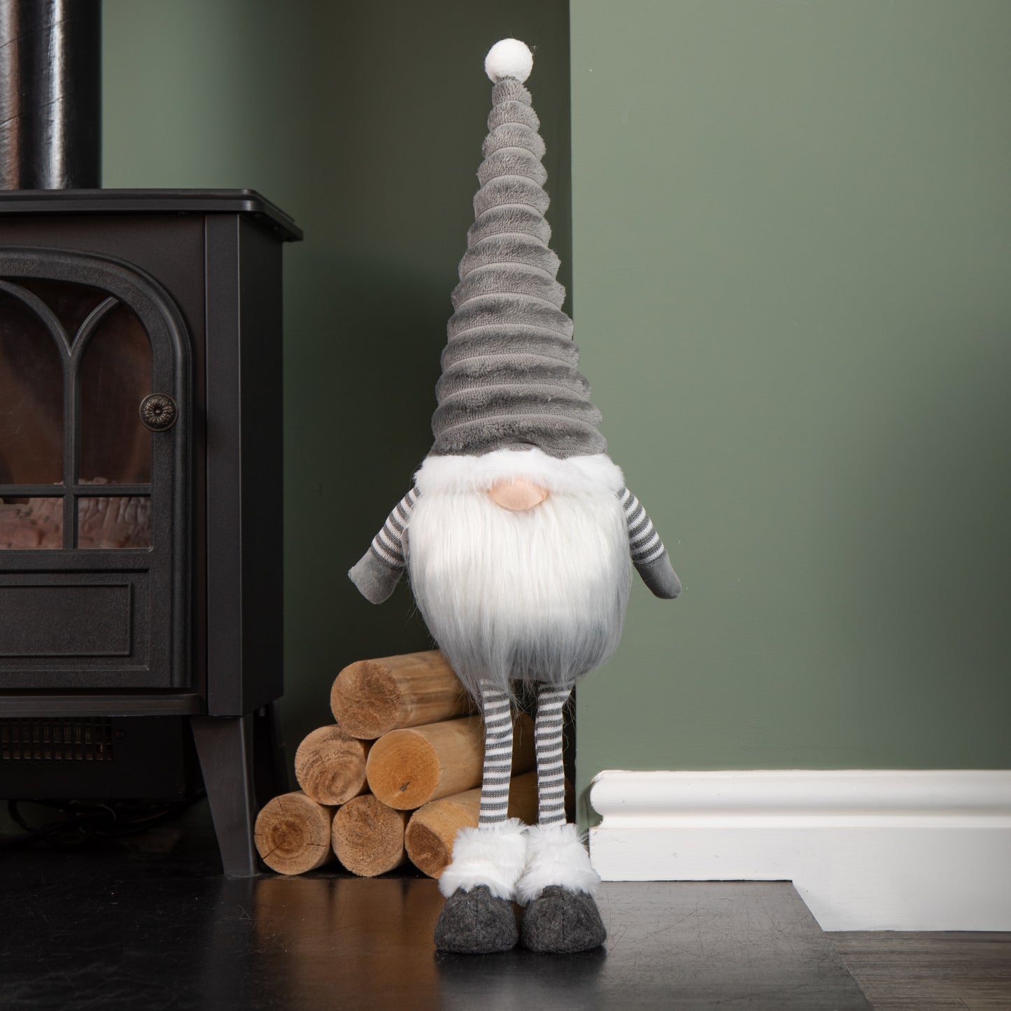 53cm Standing Plush Christmas Gonk with Grooved Hat in Grey