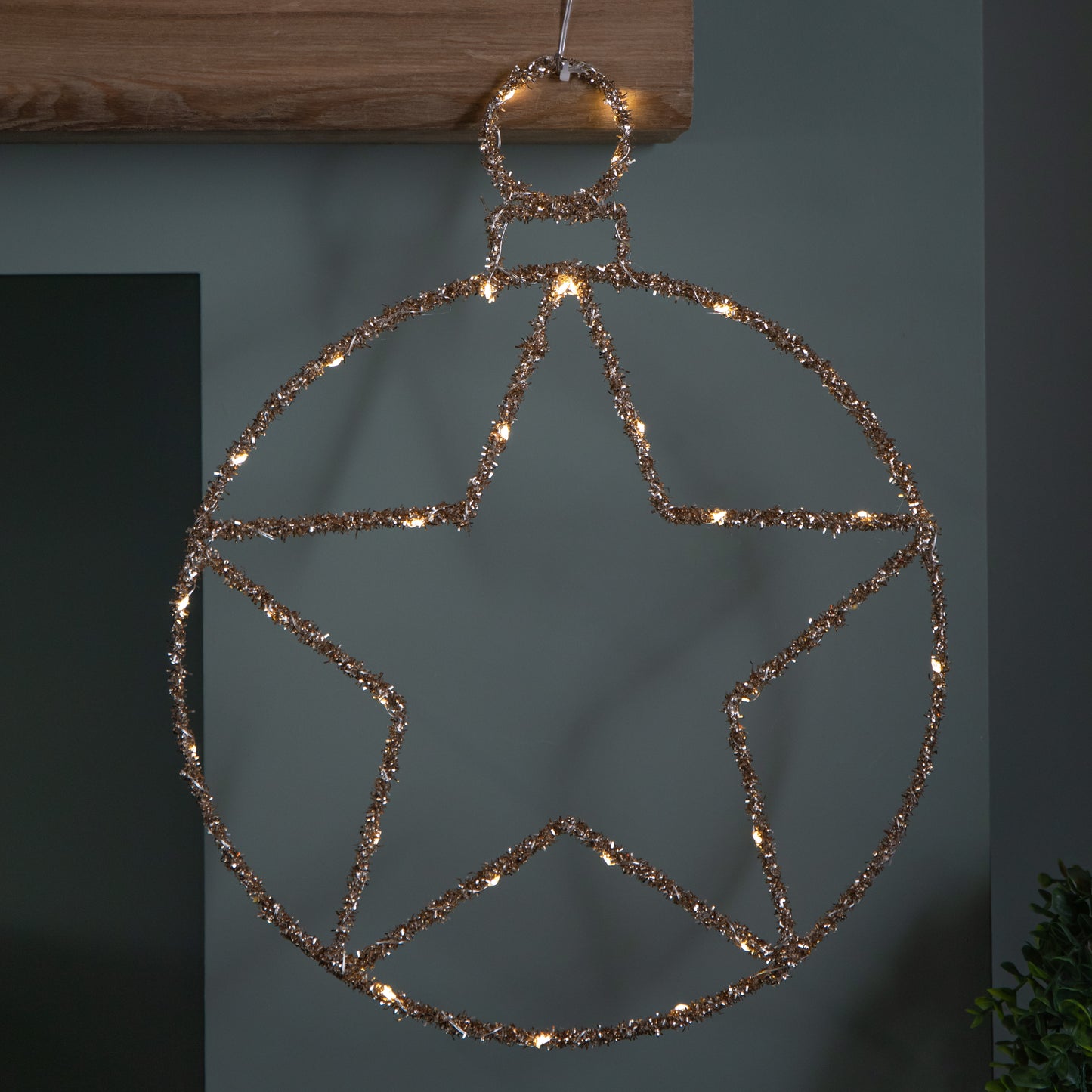 49cm Battery Powered Light up Christmas Gold Star Ball with Twinkling Warm White LEDs