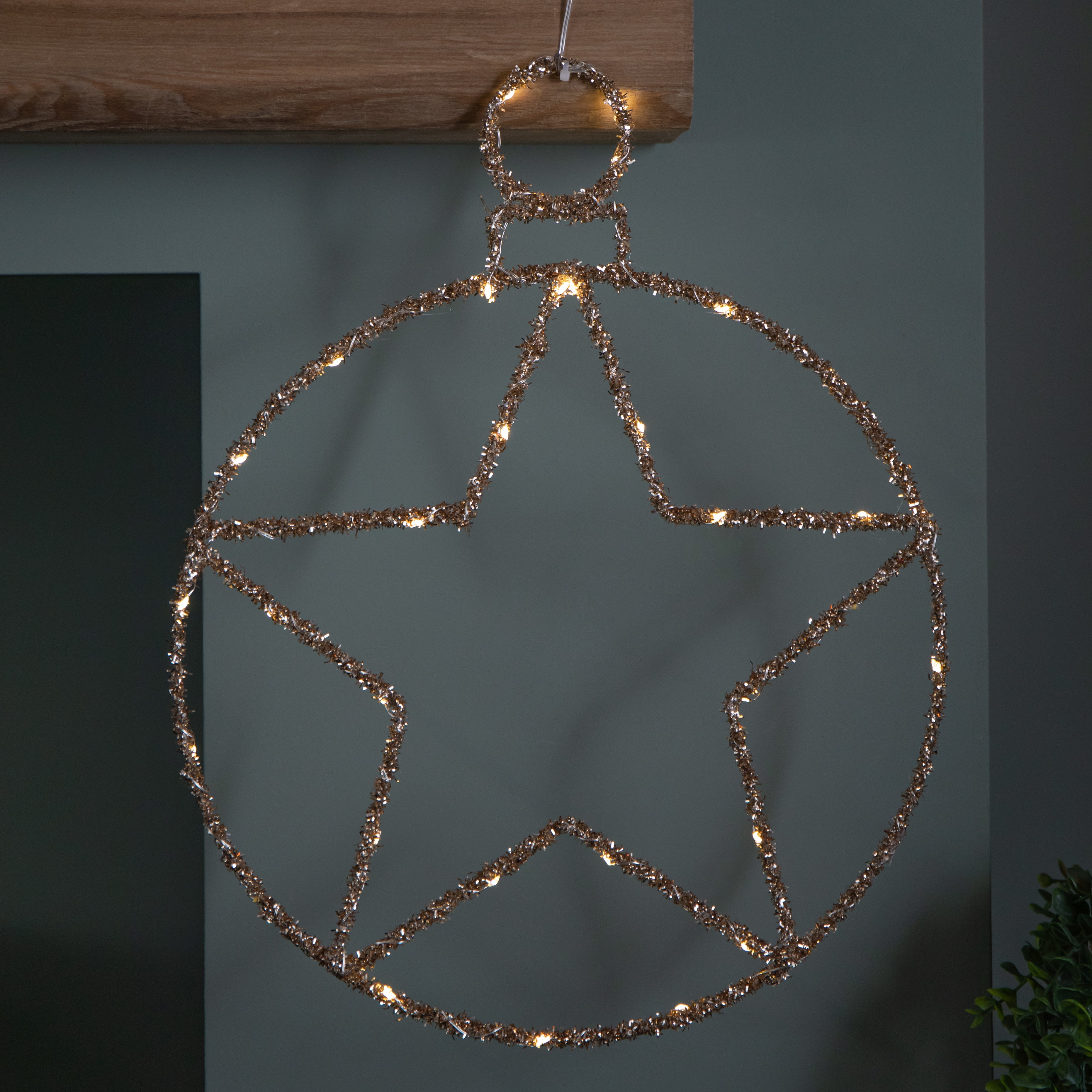 49cm Battery Powered Light up Christmas Gold Star Ball with Twinkling Warm White LEDs
