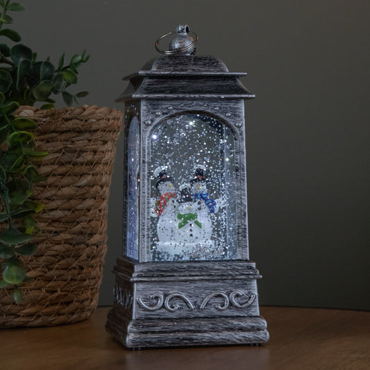 20cm Dual Powered Light up Christmas Water Spinner with 3 Snowmen and White LEDs