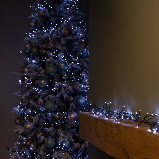 12.4m 960 LED Christmas Cluster Multi-Action String Lights with Timer in White