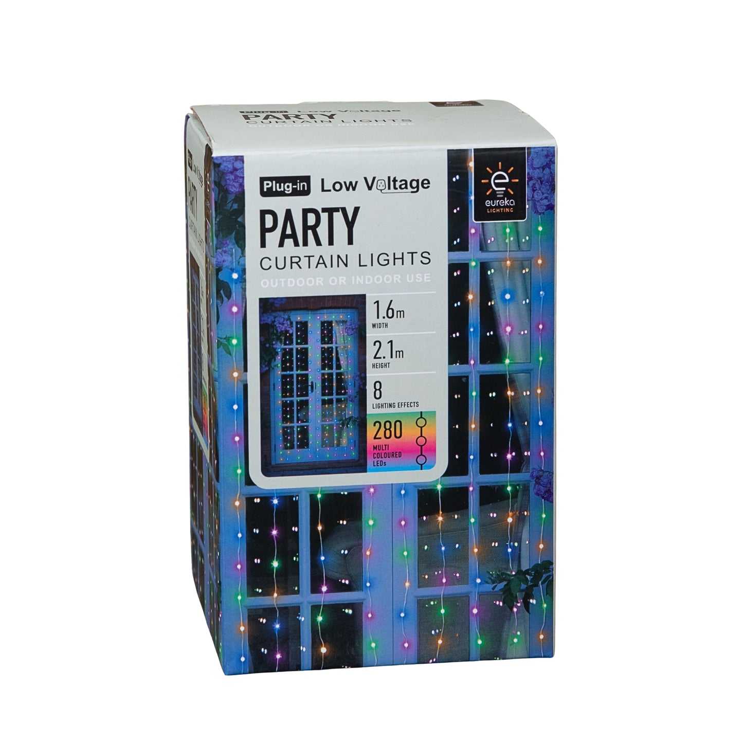 2.1m Light up Christmas Curtain Party Lights with 280 Multi-Coloured LEDs