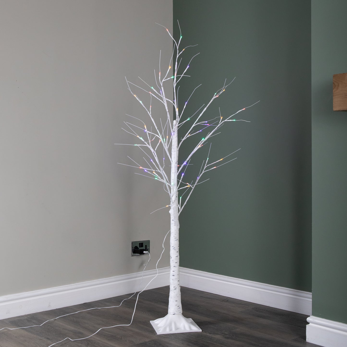 Factory Seconds: 1.5m Christmas Outdoor Birch Tree with 64 Multicoloured LEDs
