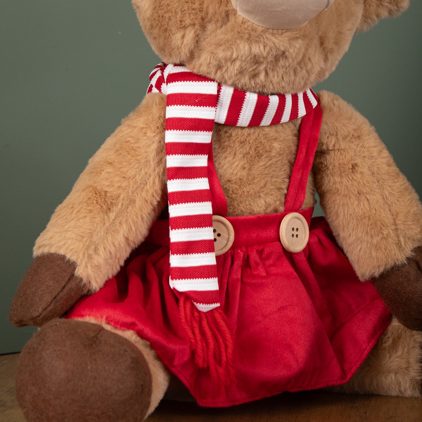 36cm Tall Plush Sitting Christmas Highland Girl Cow in Red Dress