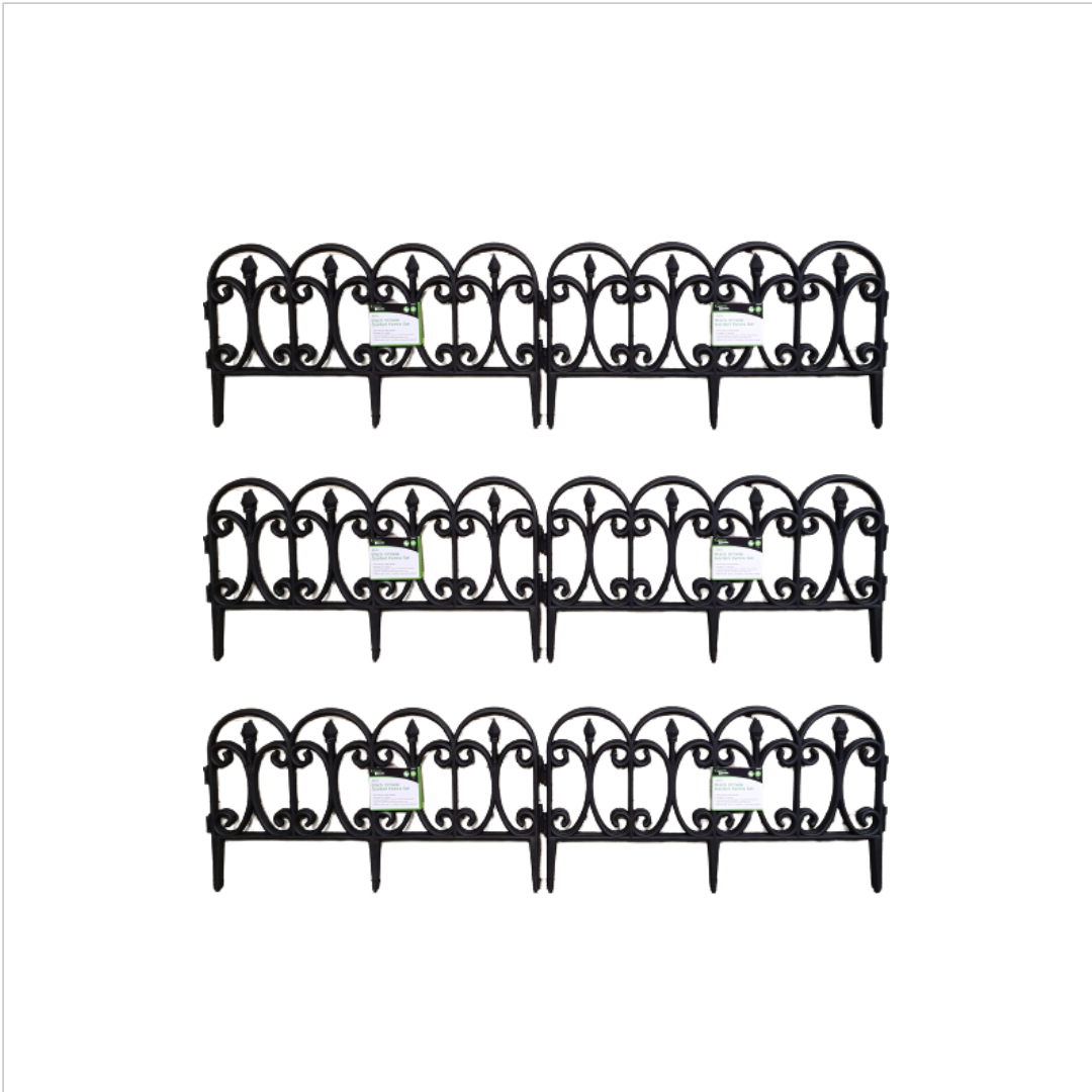 23cm Set of 24 Black Ornate Decorative Garden Border Edging