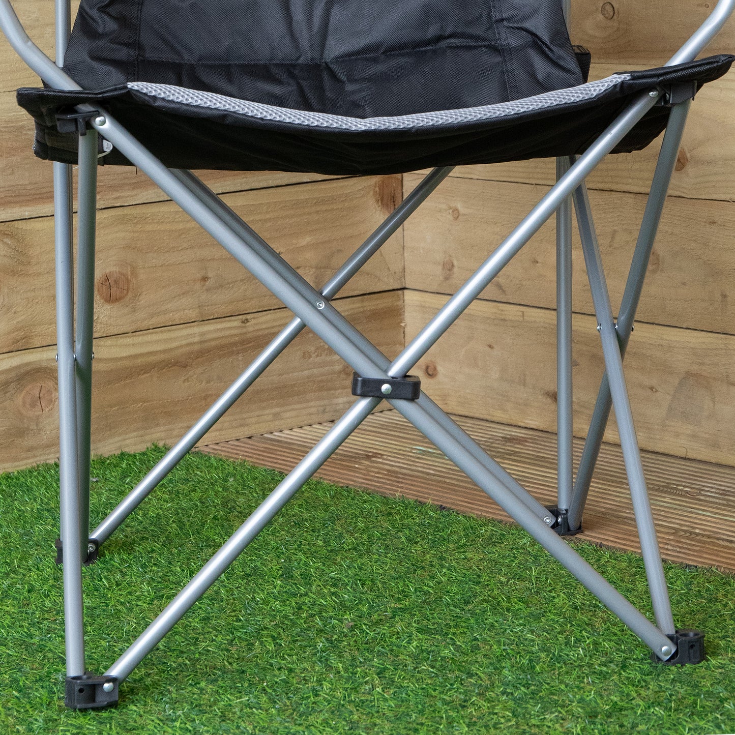 Luxury Padded High Back Outdoor Folding Chair with Cupholder in Black