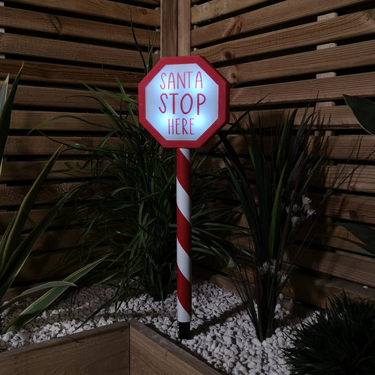 55cm Battery Operated Light up Santa Stop Here LED Christmas Sign