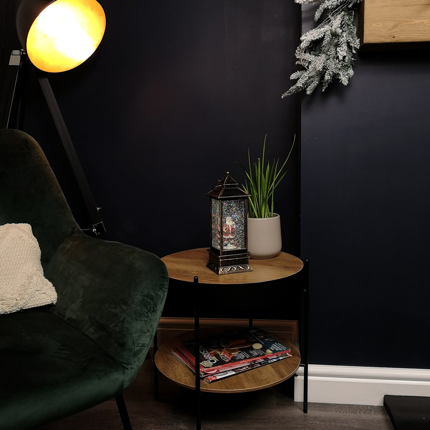 28cm Battery Operated Light up SnowSwirl Santa Christmas Lantern Decoration