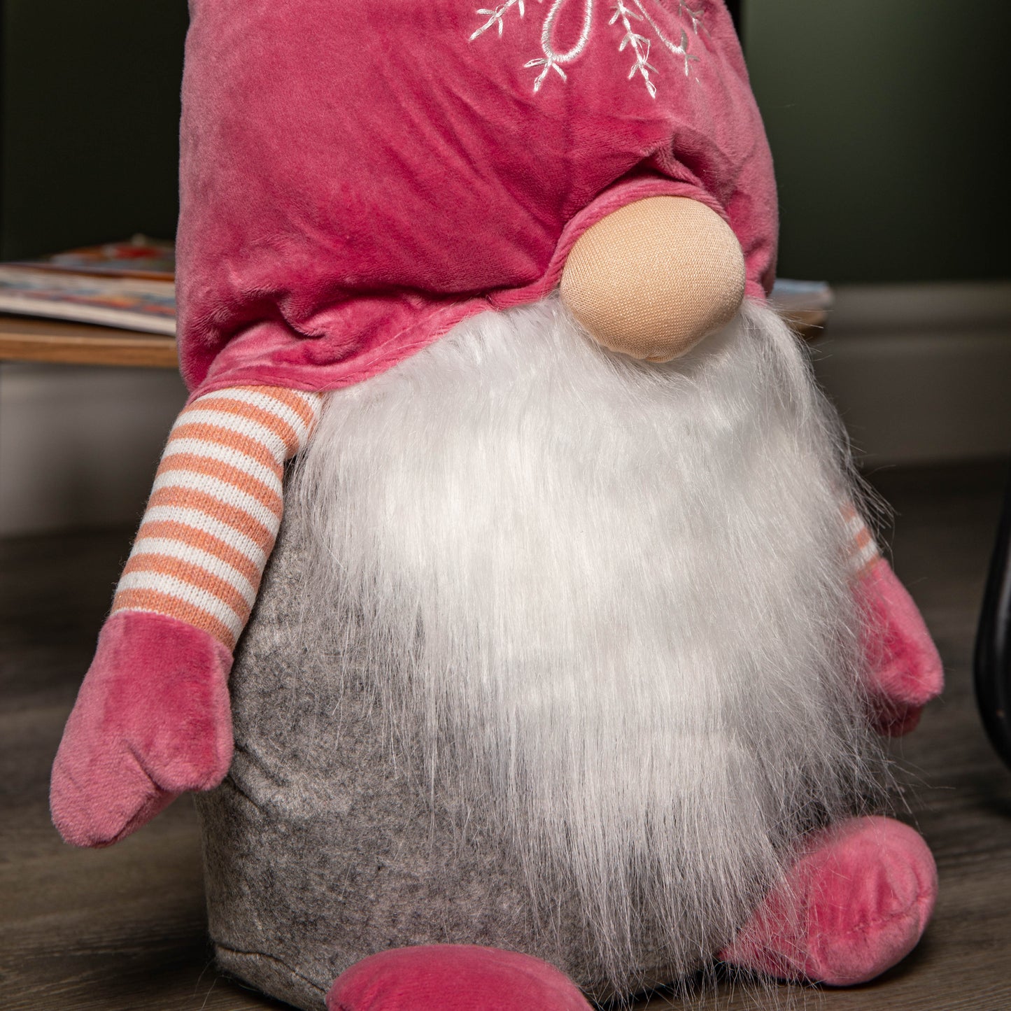 56cm Pink Sitting Christmas Gonk Decoration with Snowflake Hat