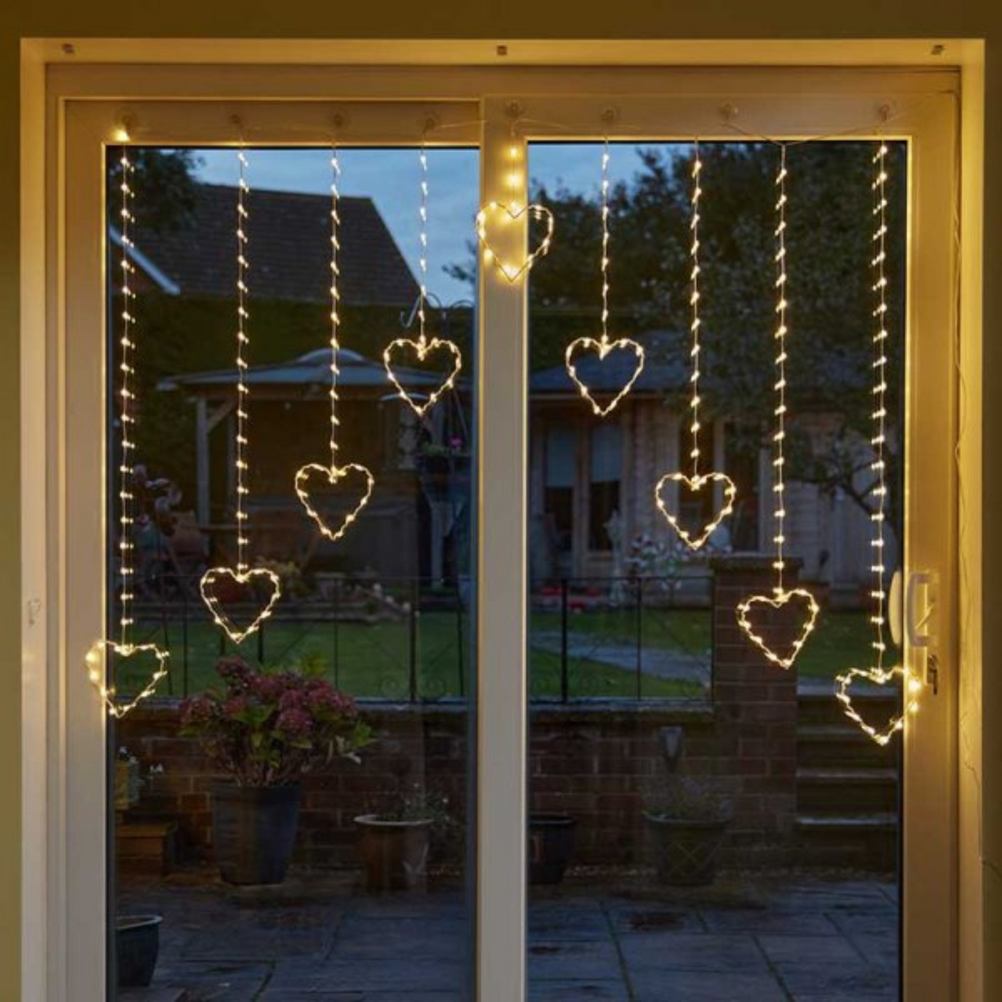 1.2 x 1.2m Light up Christmas Heart Curtain Lights with 229 Warm White LEDs