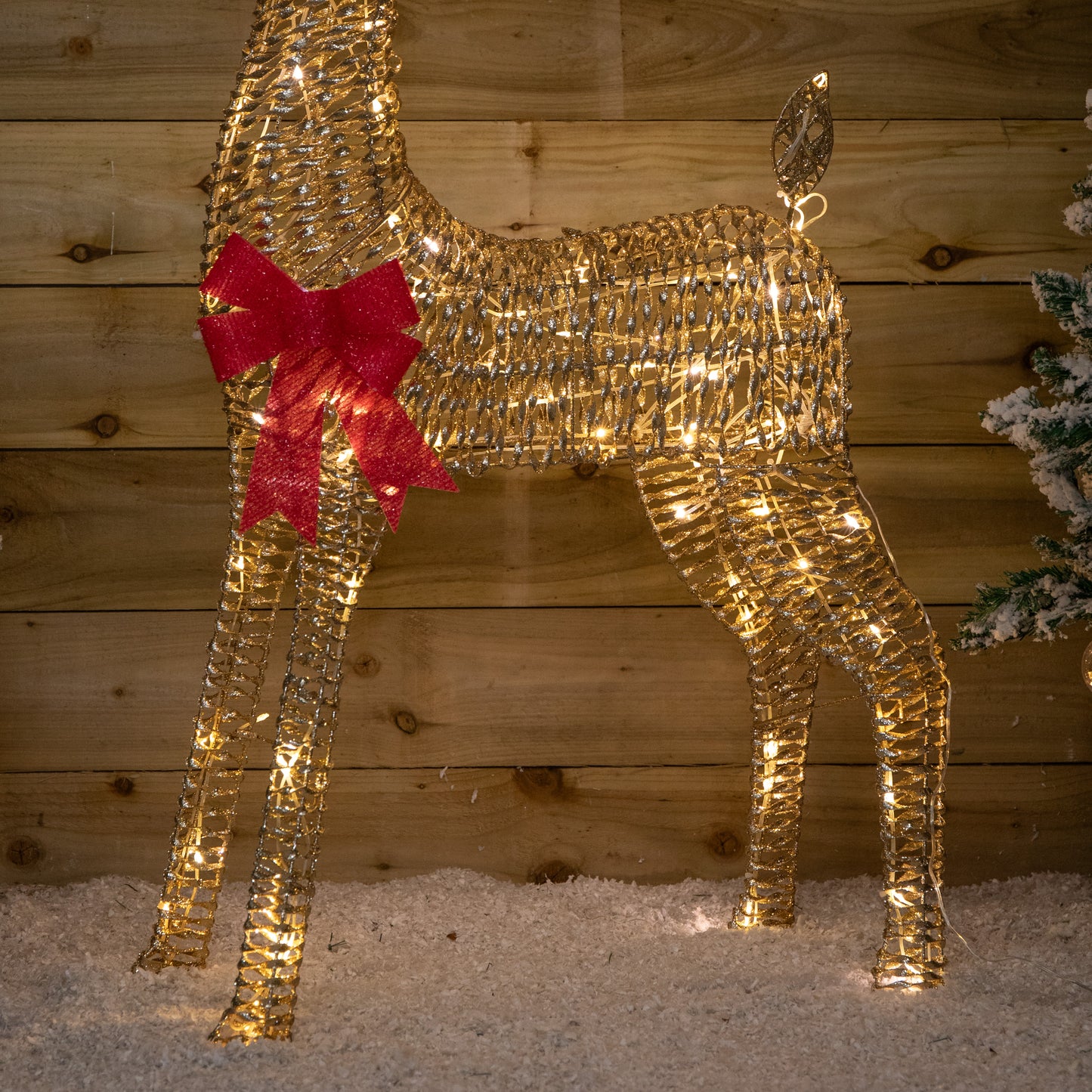 95cm Light up Gold Glitter Twist Christmas Reindeer with 94 Warm White LEDs