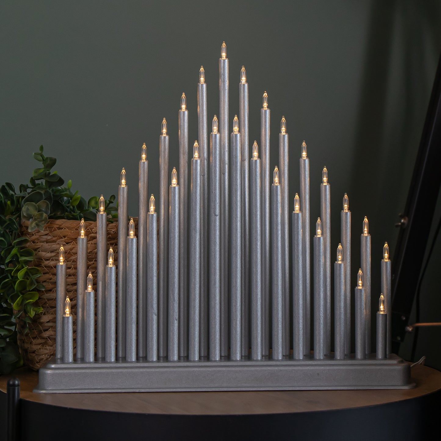 34cm Battery Operated Light up Christmas Candlebridge in Silver with Warm White LEDs