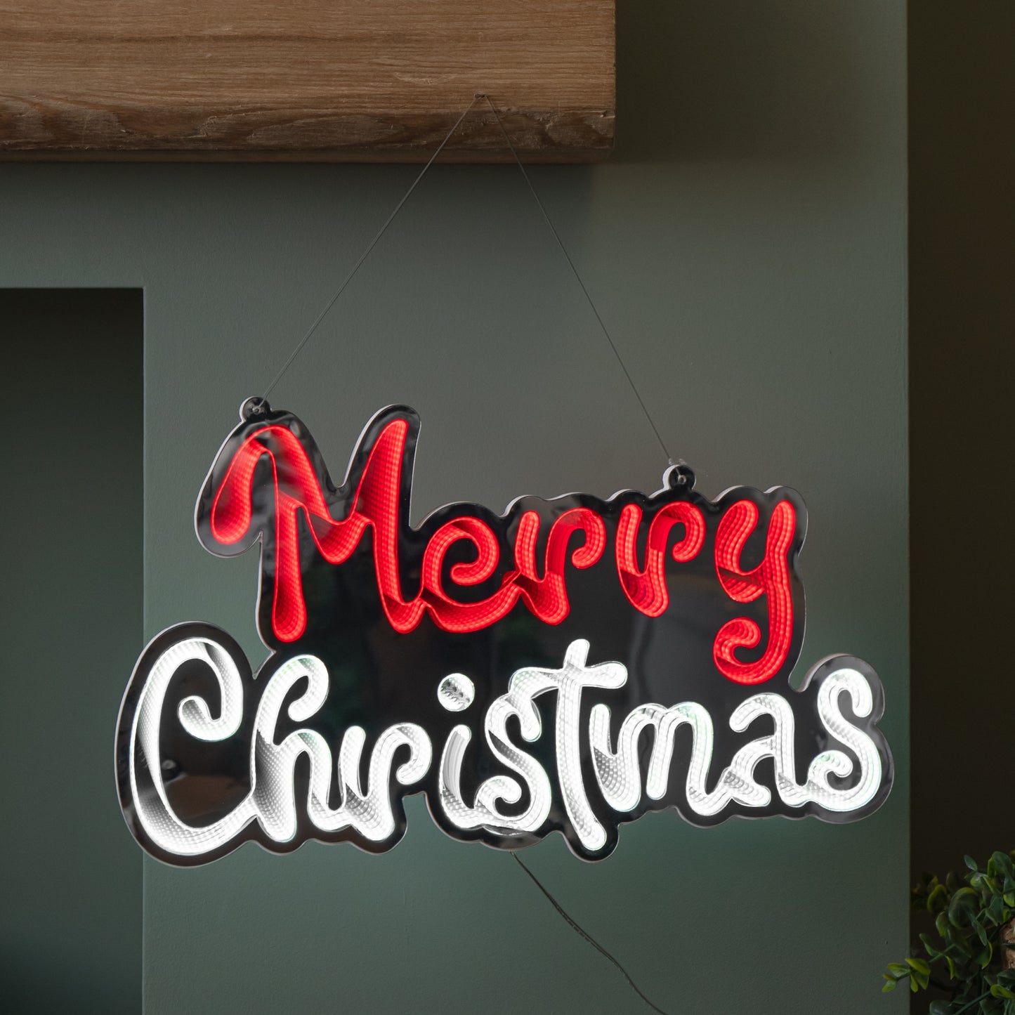 40cm Light up Hanging Merry Christmas Infinity Mirror Decoration with LEDs