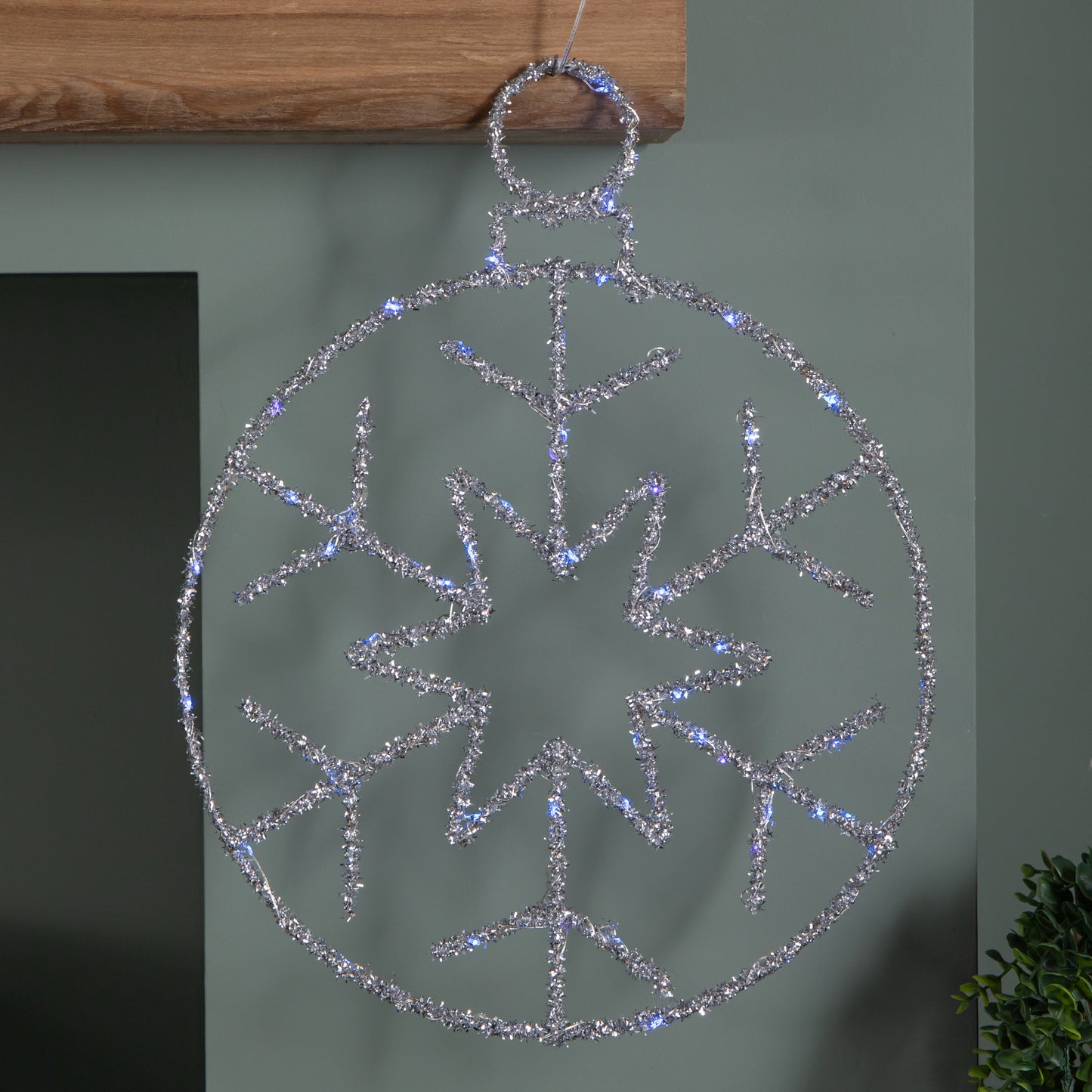 49cm Battery Powered Light up Silver Christmas Snowflake Ball with Blue Twinkling LEDs