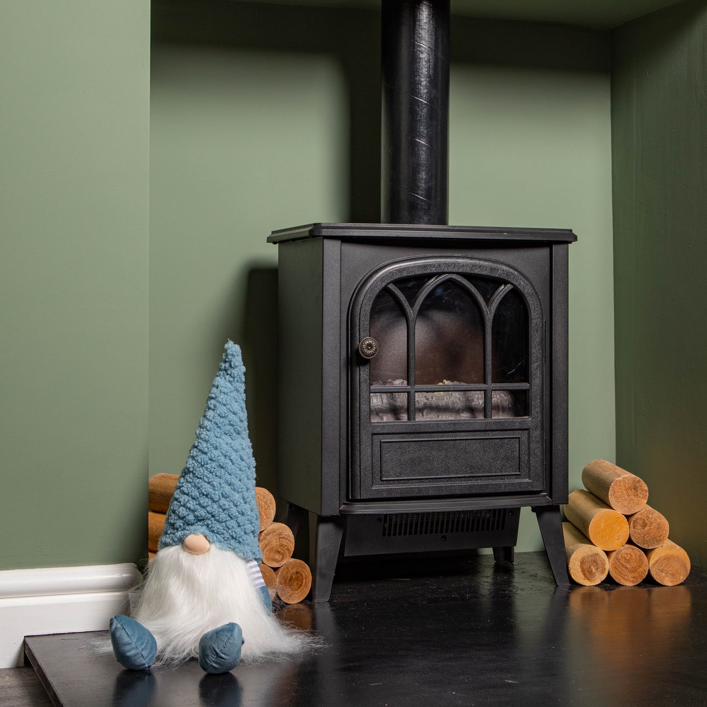 53cm Blue Sitting Christmas Gonk Decoration with Knitted Hat and Dangly Legs