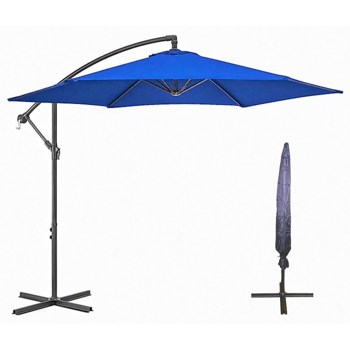 3m Hanging Banana Cantilever Garden Parasol with Cover in Blue
