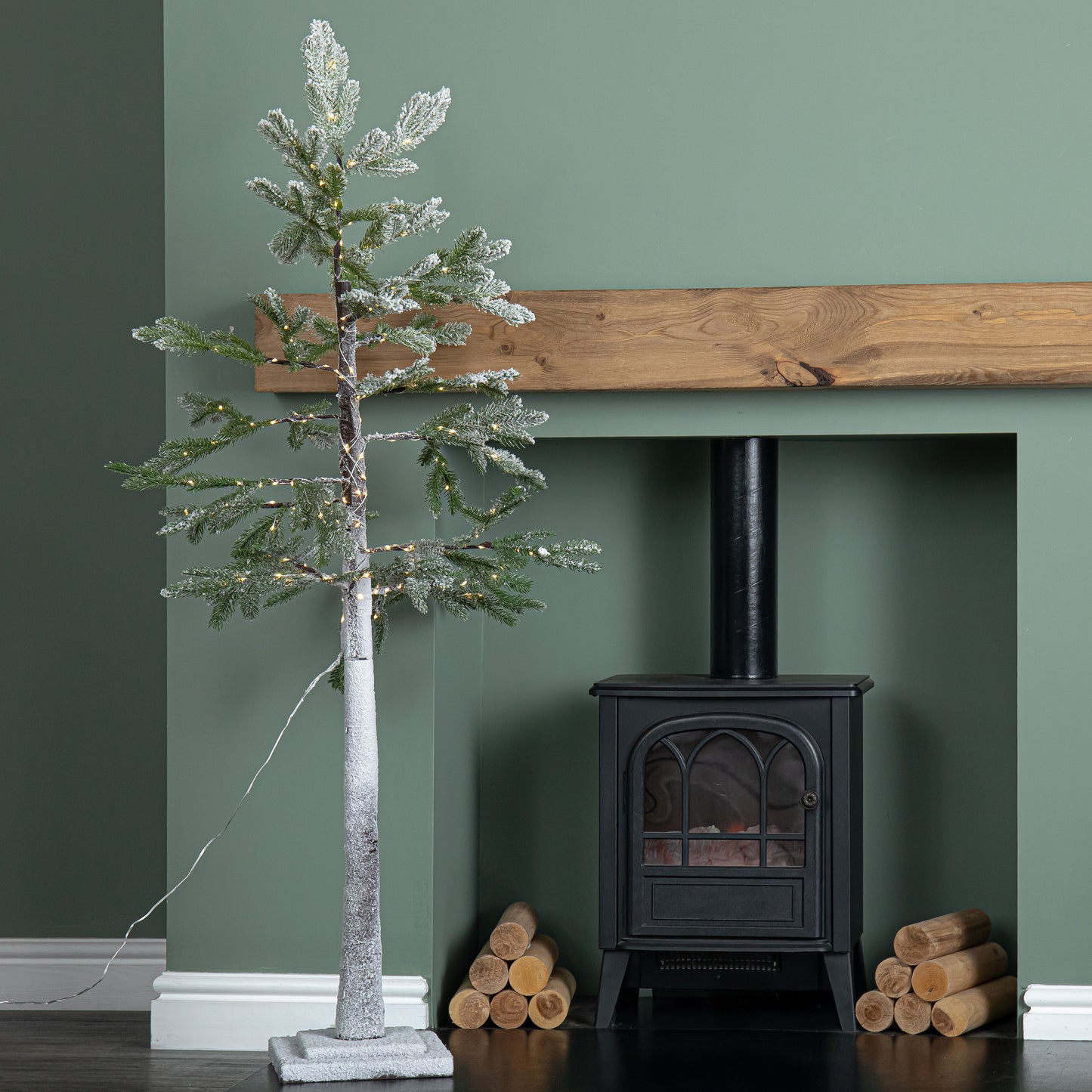 1.5m (5ft) Light up Snow Flocked Christmas Pine Tree with 240 Warm White LEDs