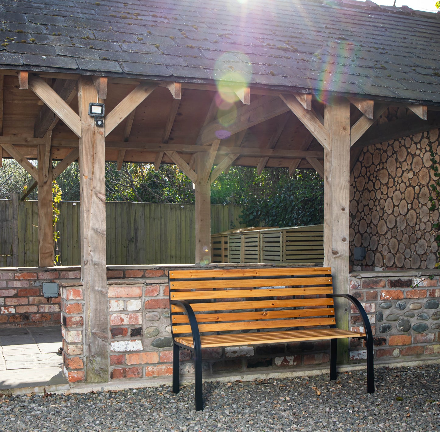 Ambleside 2 Person Outdoor Metal Wooden Garden Patio Bench