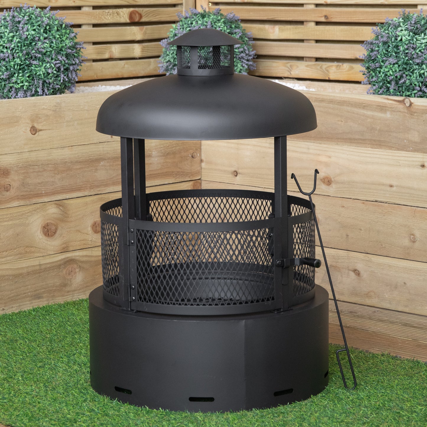 80cm Black Steel Firedancer Chiminea Fire Pit with Fire Poker