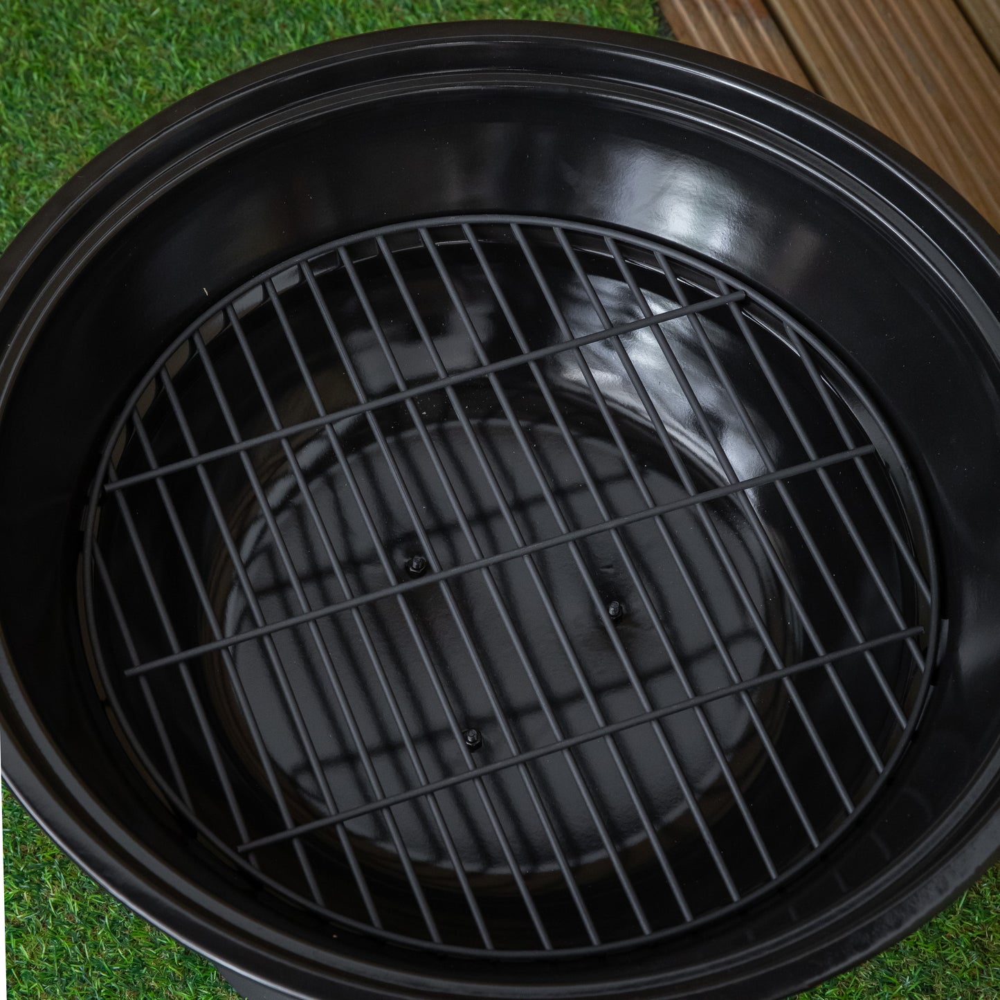 52cm Black Steel Outdoor Lustre Enamelled Firepit with Fire Poker