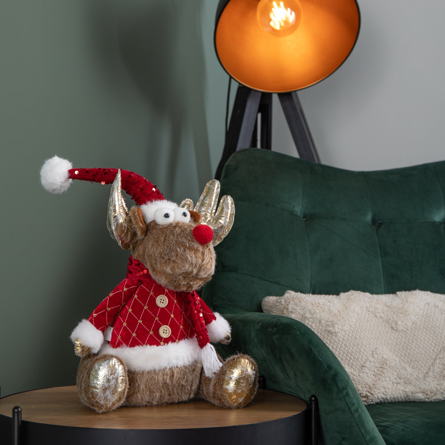 45cm Sitting Plush Golden Dancer Christmas Reindeer Decoration