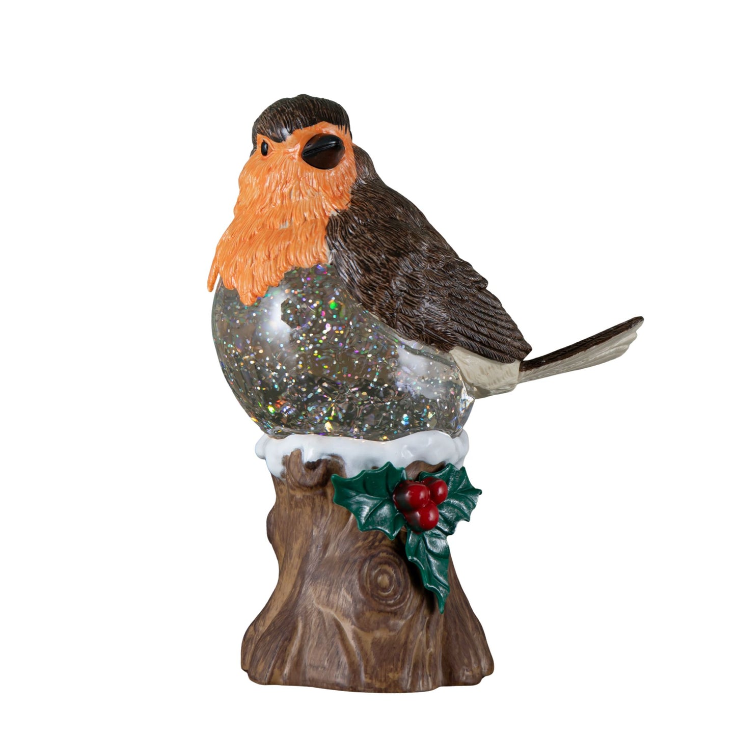 26cm Battery Operated Light up Christmas Robin Water Spinner with Warm White LEDs