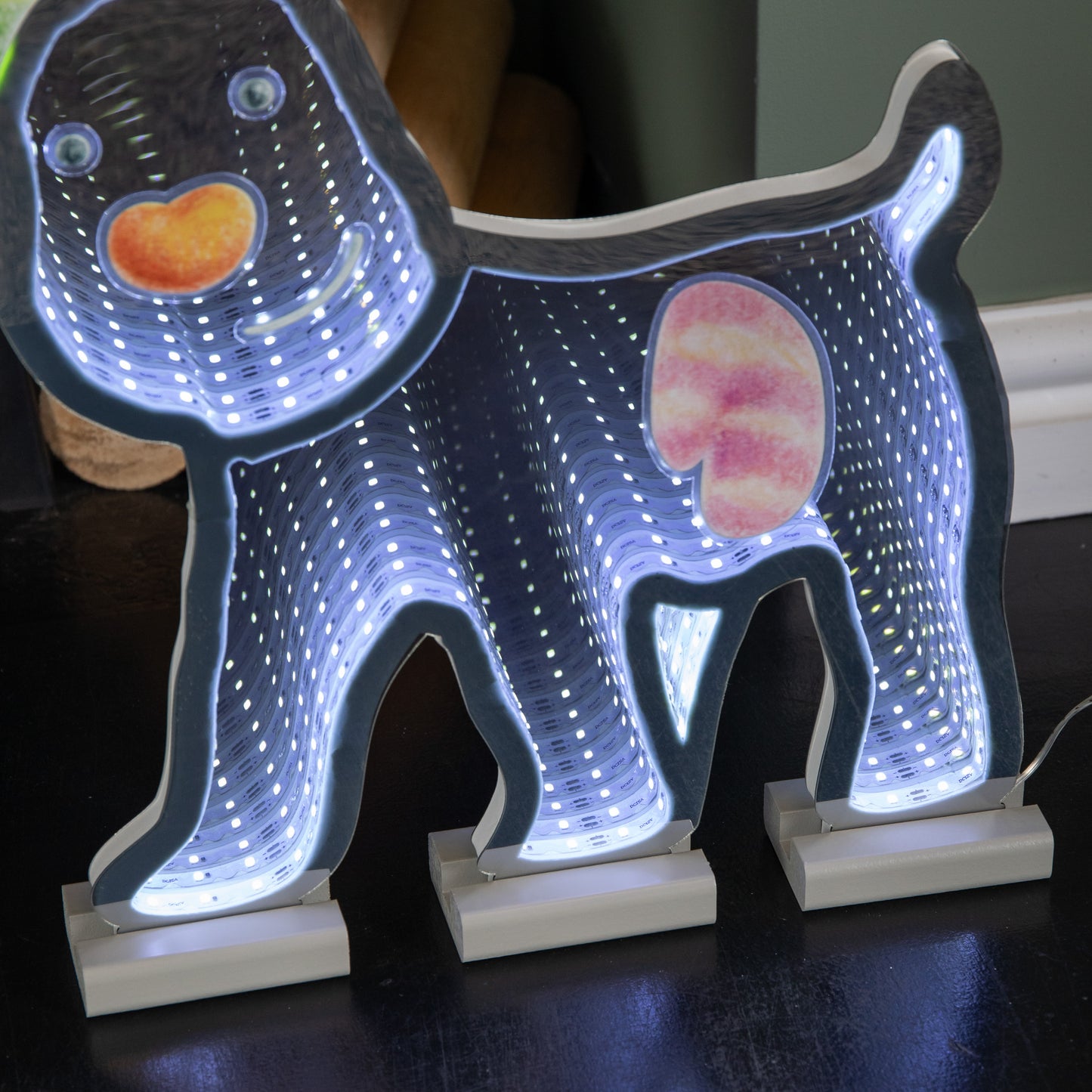 40cm LED Infinity Snowdog Christmas Decoration with Wooden Base
