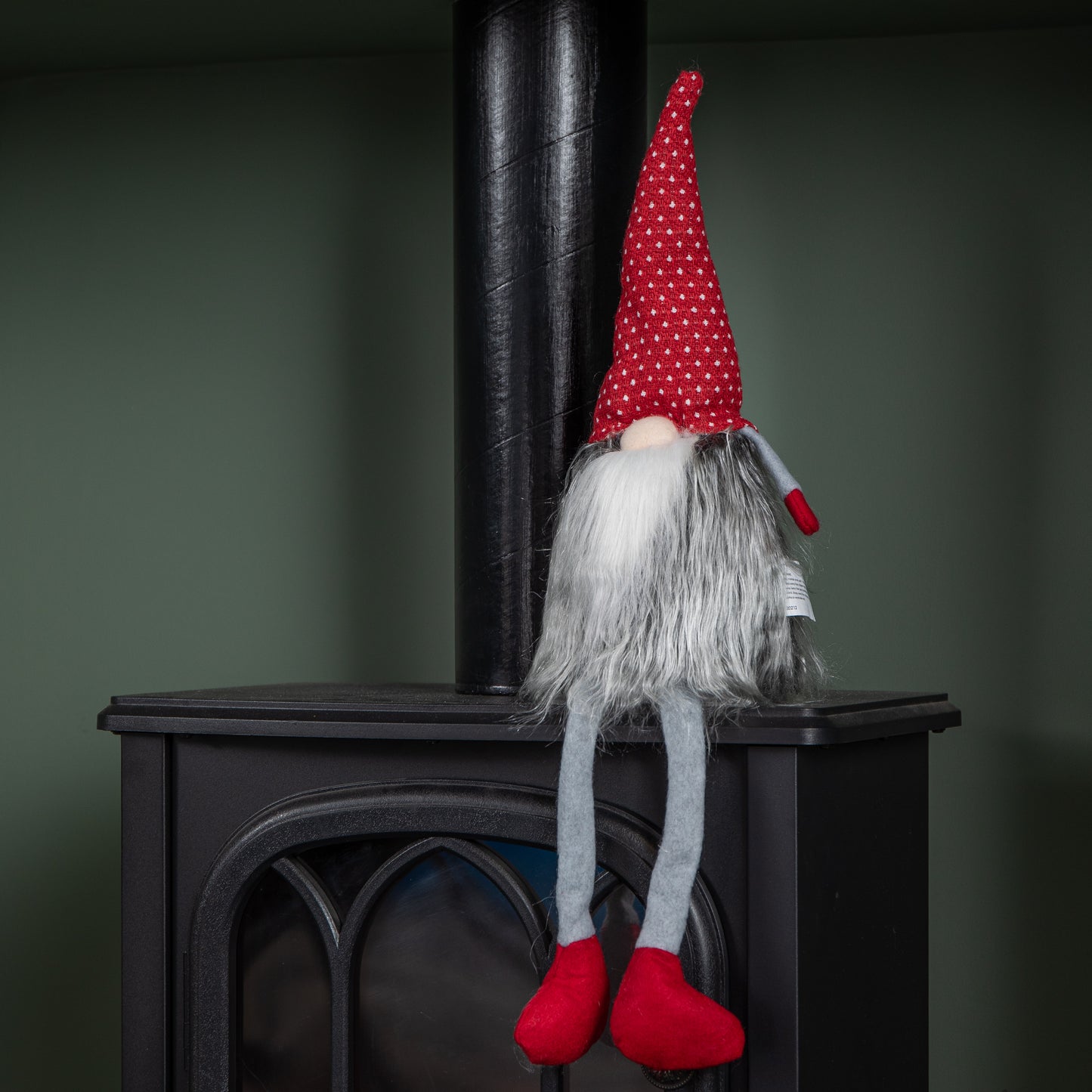 54cm Grey Haired Christmas Gonk with Dangly Legs in Dotted Hat