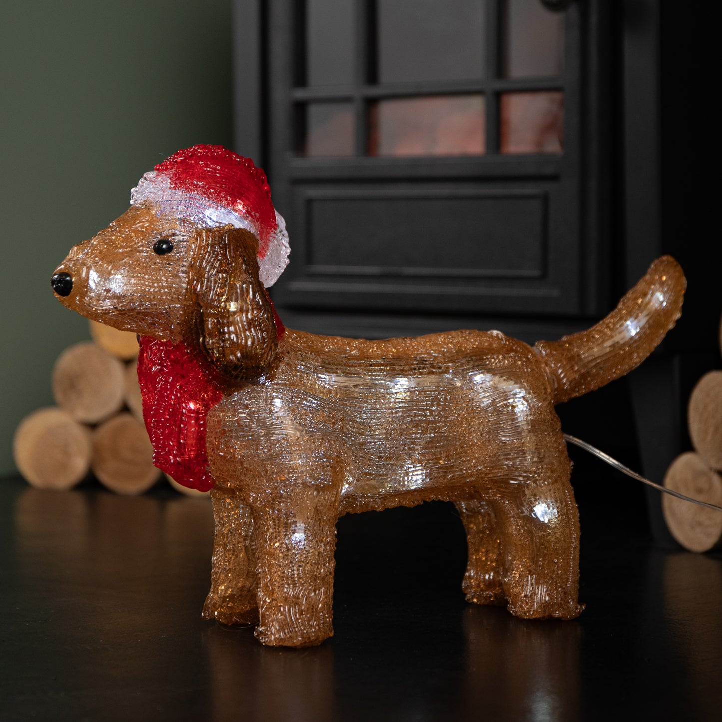 25cm Battery Operated Light up Christmas Ice Dachshund with 30 Cool White LEDs