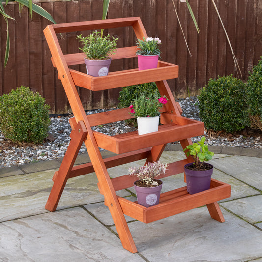 Outdoor 3 Tier Wooden Foldable Plant Display Stand