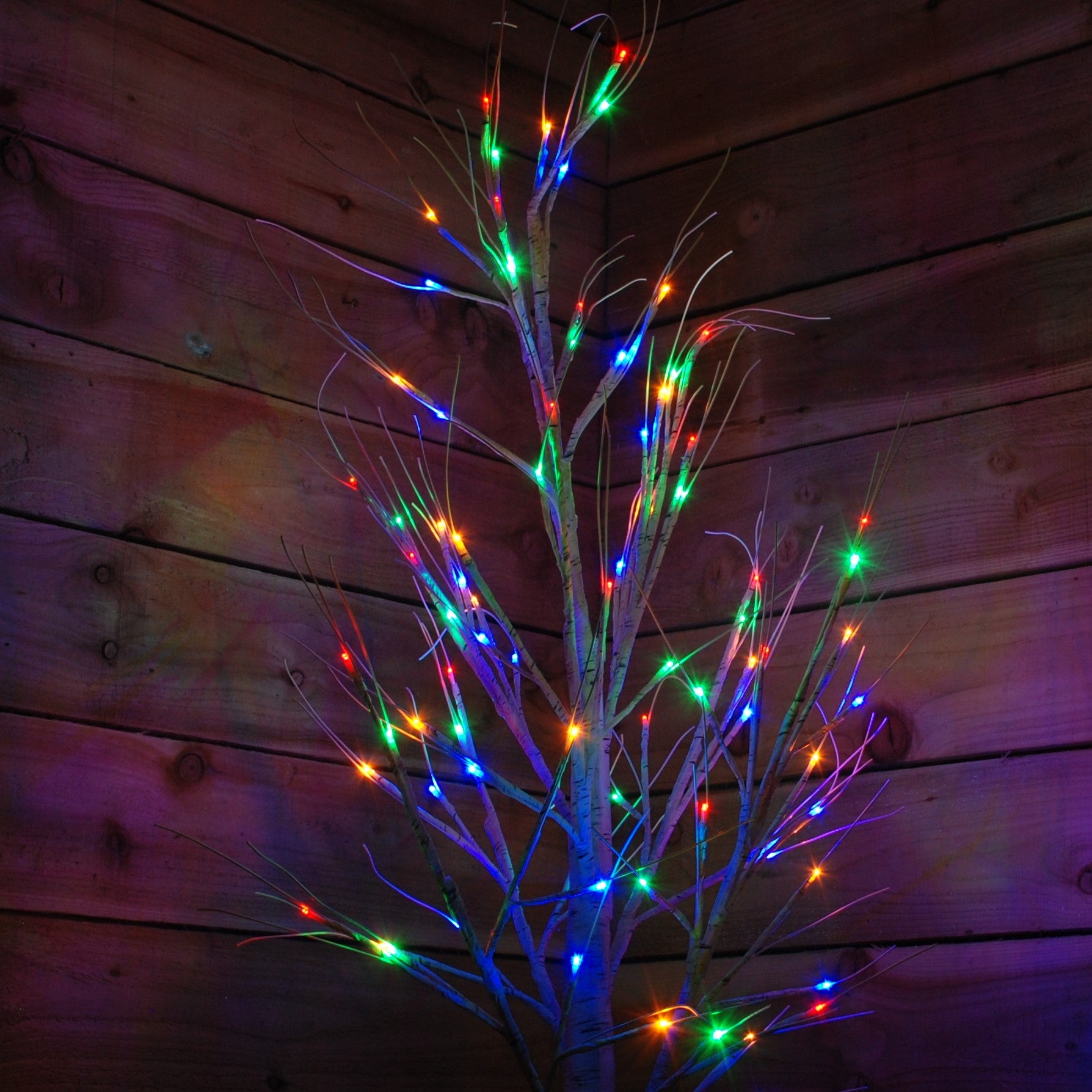 1.5m Christmas Outdoor Birch Tree with 64 Multicoloured LEDs