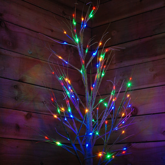 1.5m Christmas Outdoor Birch Tree with 64 Multicoloured LEDs