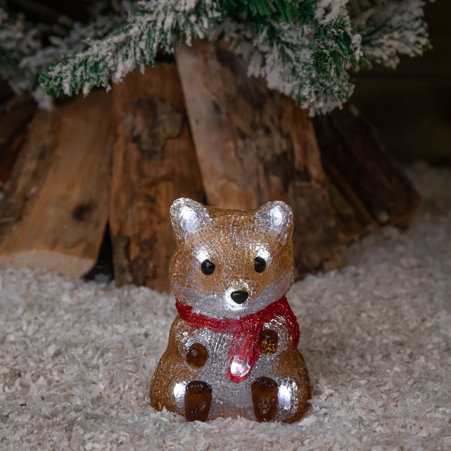 14cm Battery Operated Light up Christmas Ice Fox with 12 Cool White LEDs
