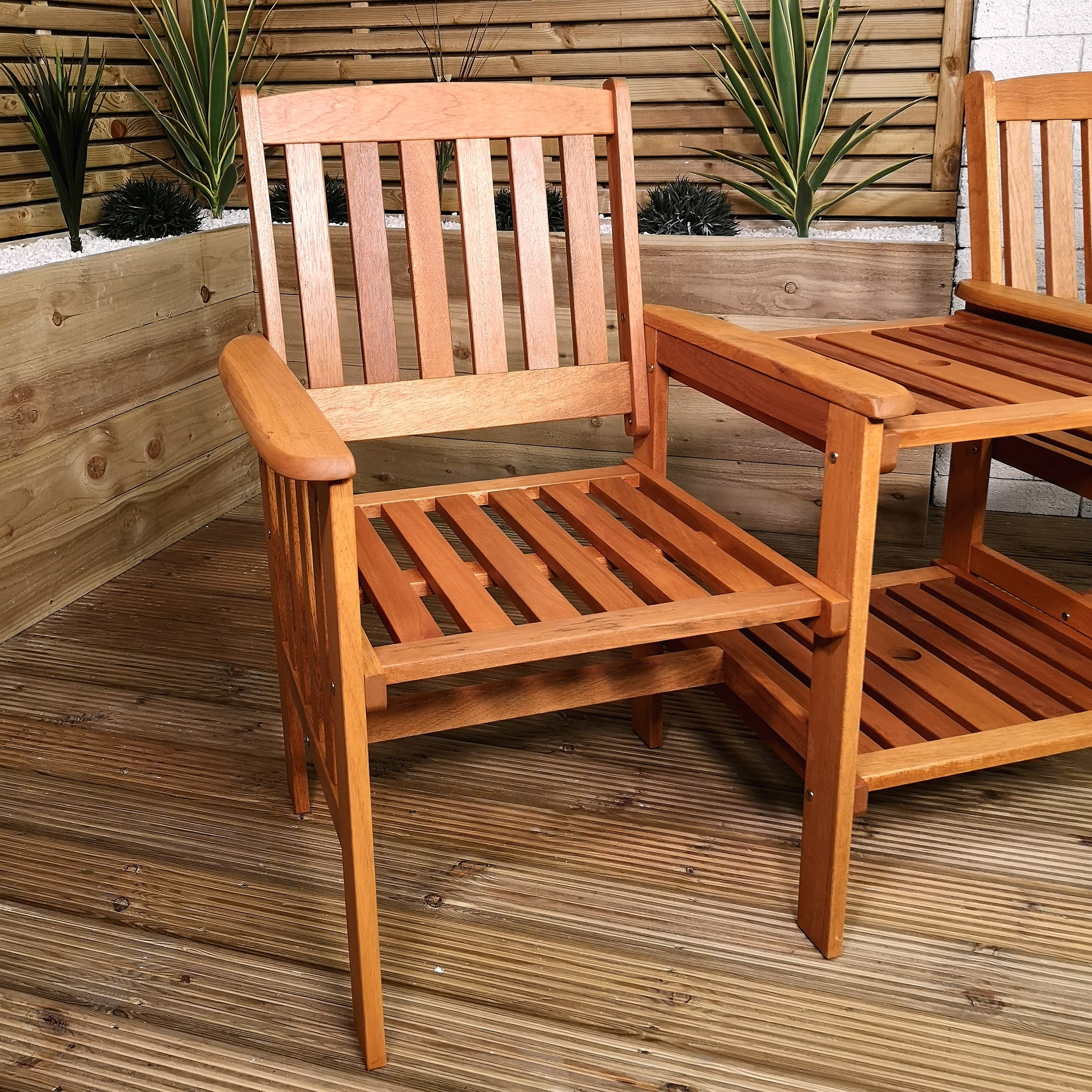 2 Person Wooden Garden Bench Love Seat & Table Garden Furniture