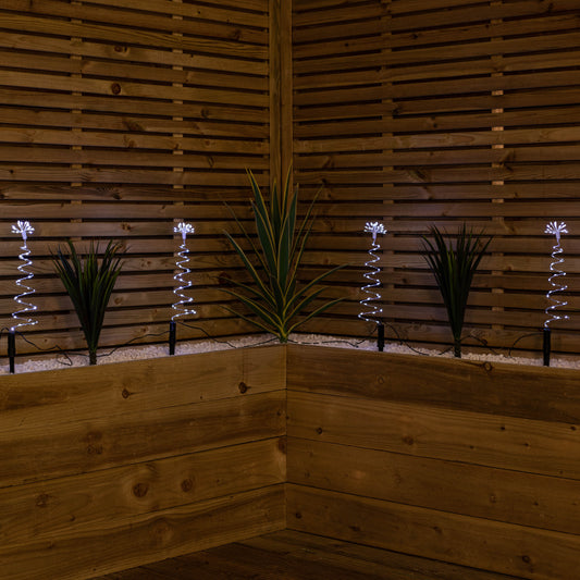 30cm Set of 4 Light up Silver Spiral Shaped Christmas Tree Garden Path Lights with 200 White LEDs